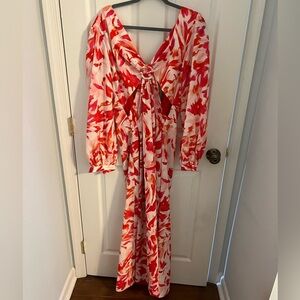 Pink & White Printed Maxi Dress with Cut Outs